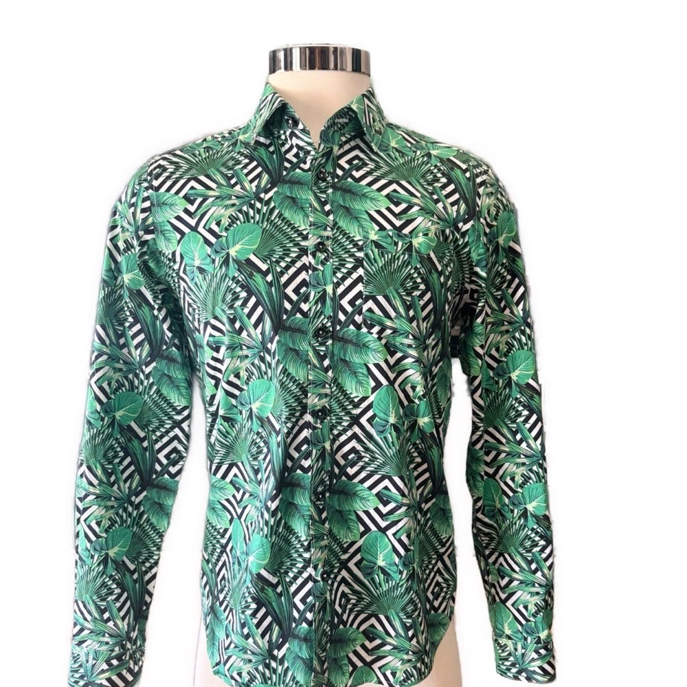 Paisley & Gray Green and Black Geometric Leaf Shirt